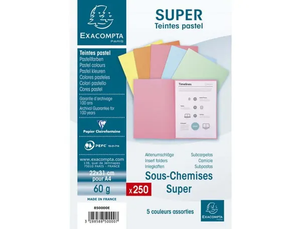 EXACOMPTA Sous-chemises SUPER 60, A4, 60 g/m2, assorti — Classement & archivage — vue 4