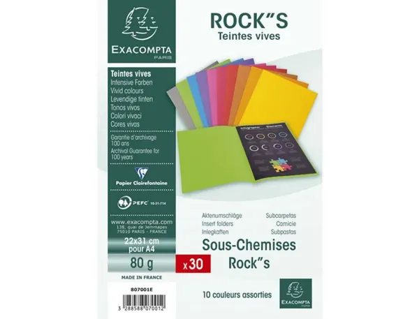 Paquet de 30 sous-chemises 80g ROCK"S format 22x31 cm, coloris assortis, EXACOMPTA — Classement & archivage — vue 3