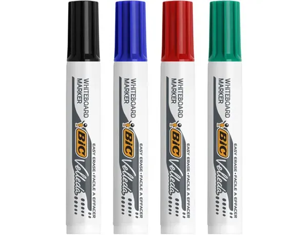 Marqueur Bic Velleda 1711 Effaçable Pointe Ogive Tracé 2mm Corps Plastique Encre Cétone Boîte 4 Unités — Fournitures — vue 3