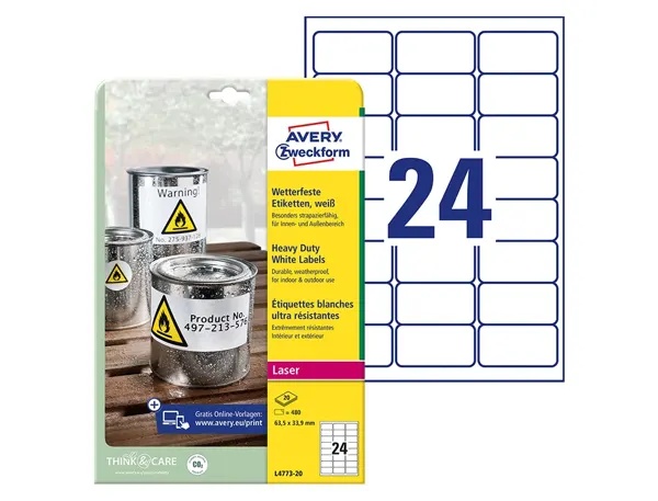 AVERY Etiquette, ultra-résistant, 63,5 x 33,9 mm, blanc — Fournitures — vue 3