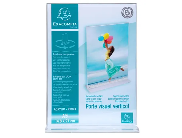 Porte-Visuel Exacompta Acrylique Droit Vertical A5 Coloris Cristal — UNIVERS MAGASIN — vue 3