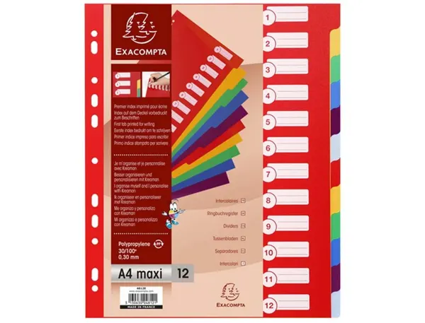 EXACOMPTA Intercalaires en plastique, uni, A4+, 12 touches — Classement & archivage — vue 3