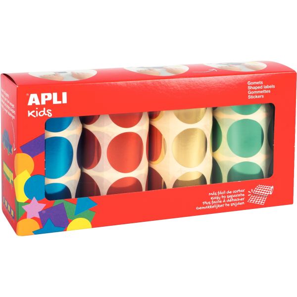 Lot de 4 rouleaux de gommettes rondes XL Ø33 mm métal assorti, APLI kids — TRAVAUX MANUELS