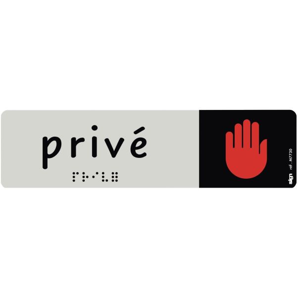 Plaque aluminium de signalisation avec texte en braille Privé" format 170 x 45 mm, N.C — PETIT MATERIEL BUREAU ET ECOLE
