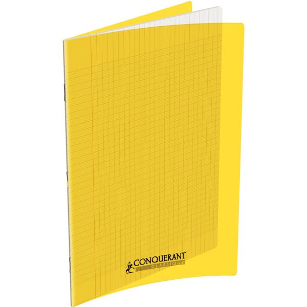 Piqûre 140 pages CONQUERANT, 24x32 cm, seyès, couv PP jaune, CONQUERANT CLASSIQUE PP — CAHIERS ET DERIVES DE PAPIER