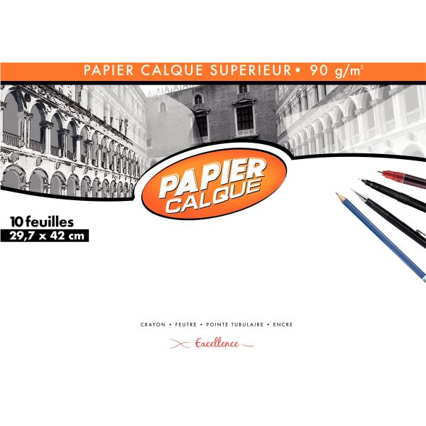 Pochette de 10 feuilles de papier calque 29,7x42cm 90g EXCELLENCE — Non classé