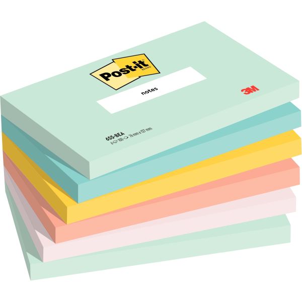 Paquet de 6 blocs notes post it collection beachside 100 feuilles 76 x 127 mm, Post-it — Notes adhésives & distributeurs