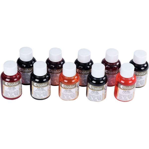 Coffret de 10 Flacons de 60 ml d'encre à dessiner coloris as, O'COLOR — DESSIN SCOLAIRE ET PROFESSIONNEL