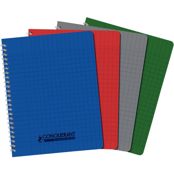 Reliure intégrale 180 pages CONQUERANT, A4, seyès, couverture polypropylène, coloris assortis, CONQUERANT CLASSIQUE —…