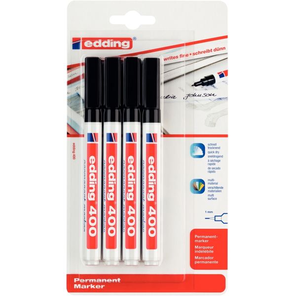 Blister de 4 marqueurs permanents E400 noir, N.C — ECRIRE ET CORRIGER