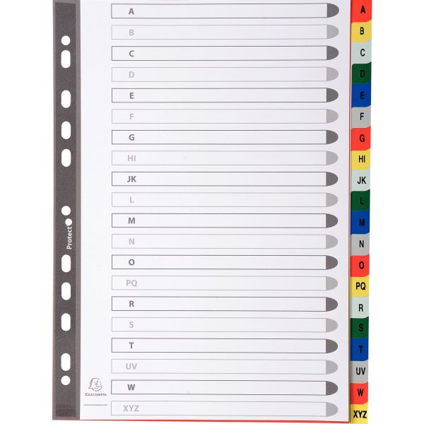 Jeu de 20 intercalaires alphabétiques en polypropylène coloré, format A4 — Non classé