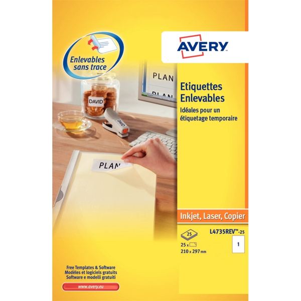Pochette de 50 étiquettes enlevables blanches 199,6x143,5mm, N.C — COURRIER ET EXPEDITION