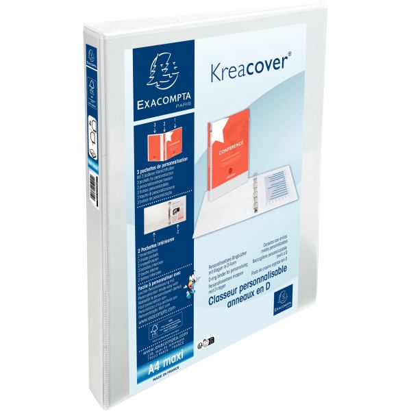 EXACOMPTA Classeur personnalisable Kreacover, A4 Maxi, blanc — Classeurs à anneaux