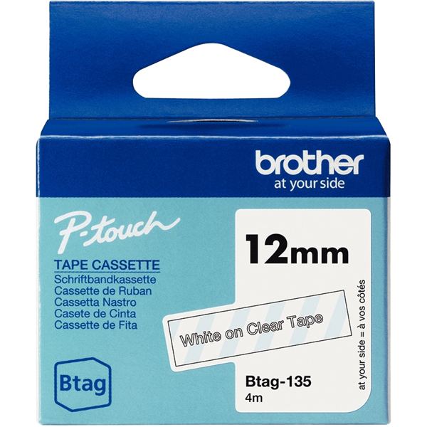 BROTHER 12MM BTAG135 Tape White on Transparent — BUREAUTIQUE