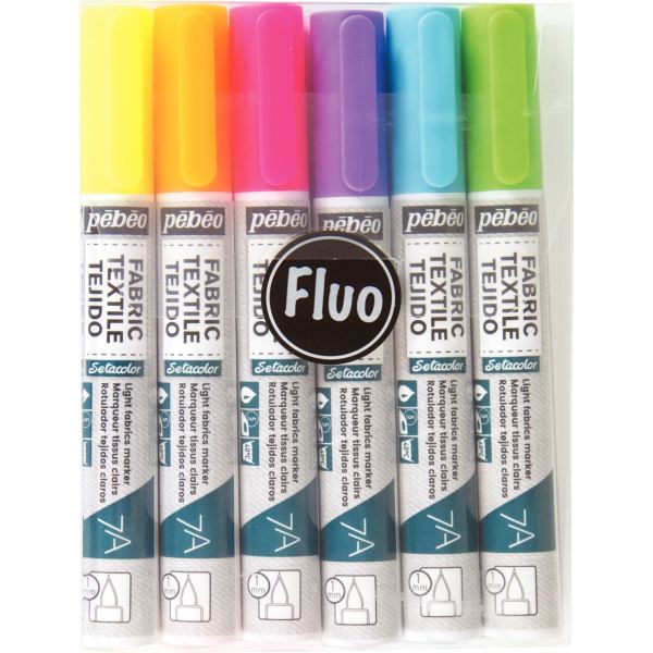 Pochette de 6 feutres pour tissus, couleurs fluorescentes as, N.C — DESSIN SCOLAIRE ET PROFESSIONNEL
