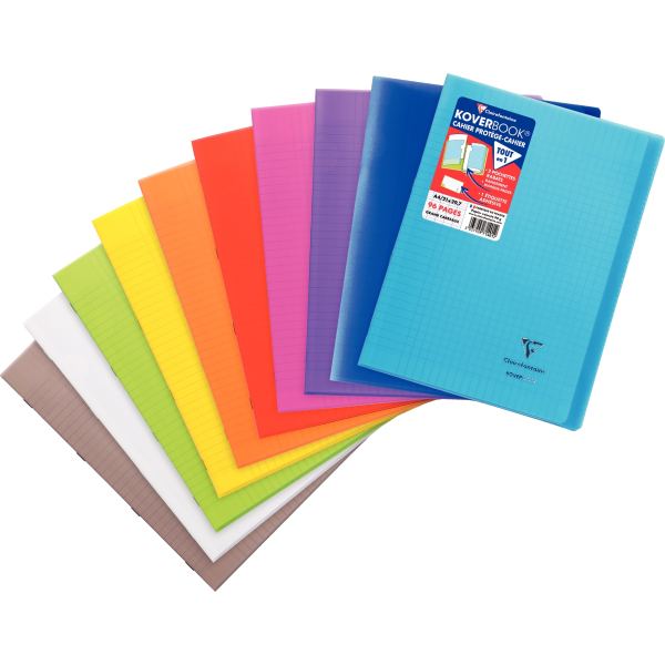 Piqûre 96 pages KOVERBOOK, format A4, seyès 90g, couverture polypropylène coloris assortis, Clairefontaine — Cahiers francais