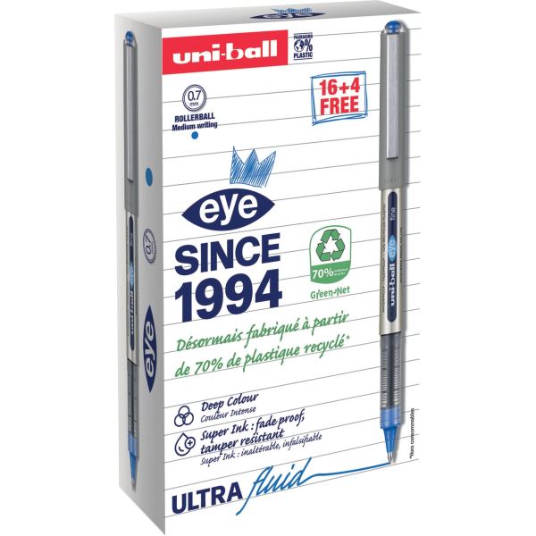 uni-ball Stylo roller eye fine UB157E, VALUE PACK, bleu — Stylos roller