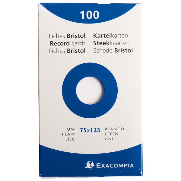 EXACOMPTA Fiches bristol, 75 x 125 mm, uni, blanc — Fiches bristol & intercalaires