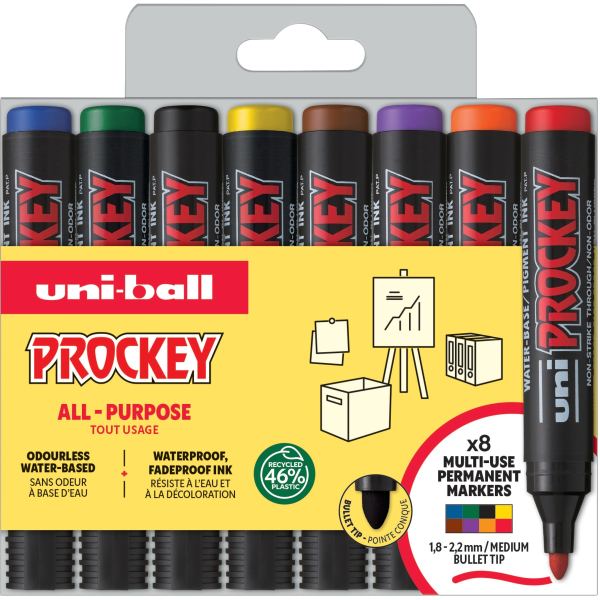 uni-ball Marqueur permanent PROCKEY PM122/8 PF, set de 8 — Marqueurs permanents & non permanents