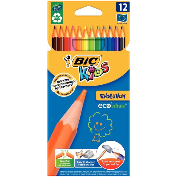 Lot de 12 pochettes de 12 crayons de couleur Évolution dont, EVOLUTION — DESSIN SCOLAIRE ET PROFESSIONNEL