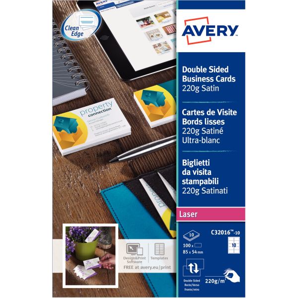 Paquet de 100 cartes de visites blanc satin 85x54 mmm 220g, N.C — COURRIER ET EXPEDITION