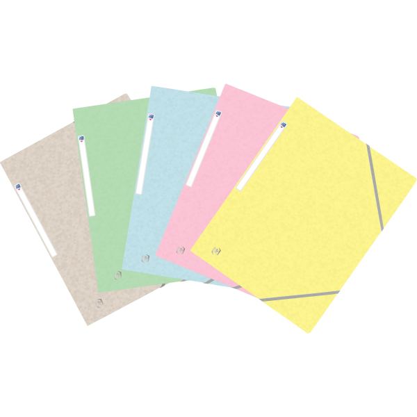 Paquet de 5 chemises 3 rabats à élastiques TOP FILE+ en carte lustrée 4/10ème 390g, coloris pastel, OXFORD TOP FILE —…