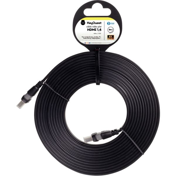 Cordon HDMI 1.4 5m noir plat, N.C — INFORMATIQUE