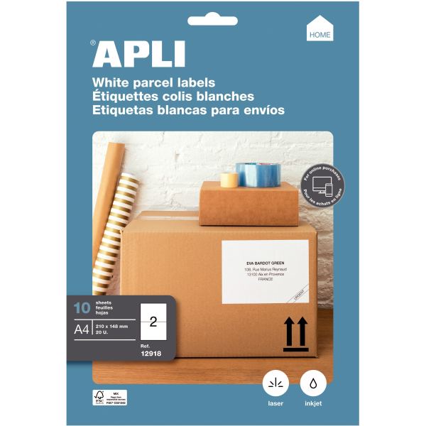 Pochette de 20 étiquettes coins droits multi-usages blanc 21, N.C — COURRIER ET EXPEDITION