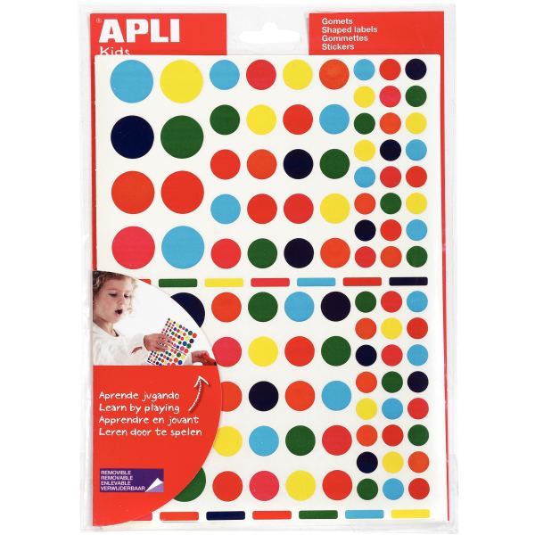Blister de 2080 gommettes adhésives géométriques rondes, APLI kids — TRAVAUX MANUELS