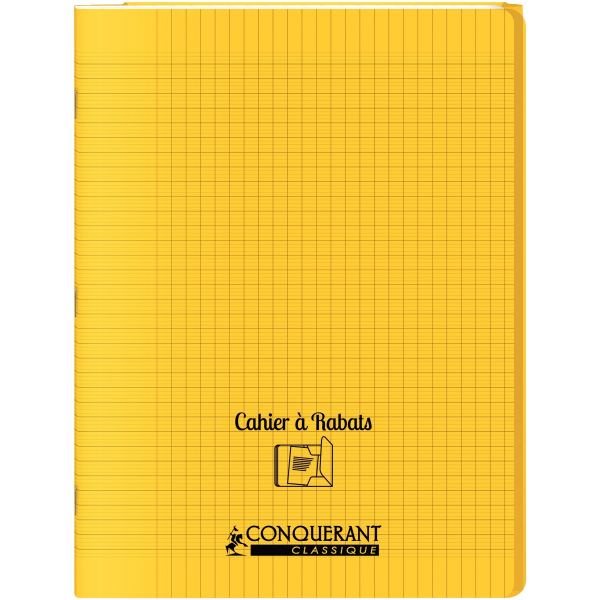 Piqûre 96 pages avec 2 rabats, format 24x32 cm, seyès 90g, couverture polypropylène jaune, CONQUERANT CLASSIQUE — Cahiers…