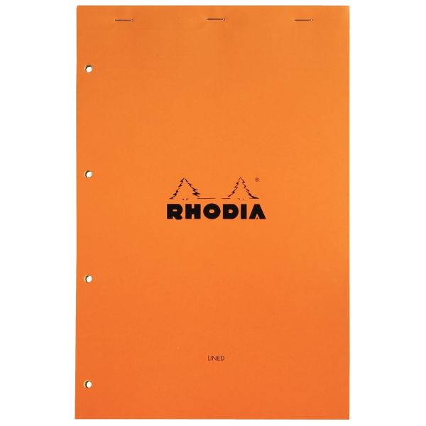 Bloc de bureau RHODIA 80 feuilles perforées, format A4+, ligné 7 mm, papier jaune 80g — CAHIERS ET DERIVES DE PAPIER