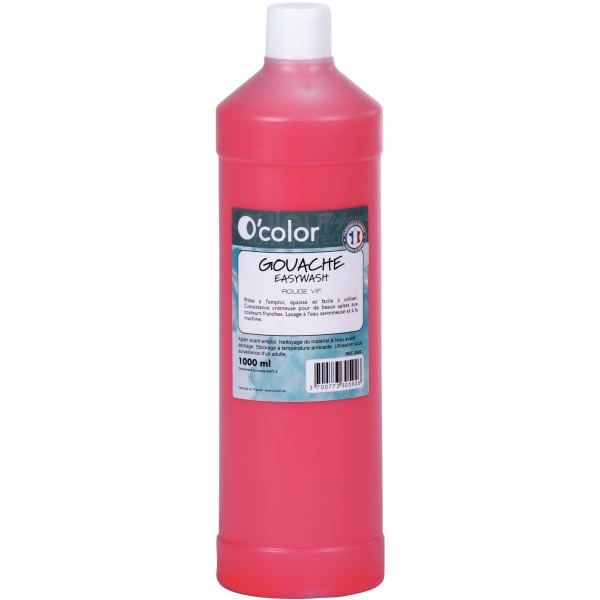 Flacon 1 L de gouache liquide économique O'COLOR coloris rou — DESSIN SCOLAIRE ET PROFESSIONNEL