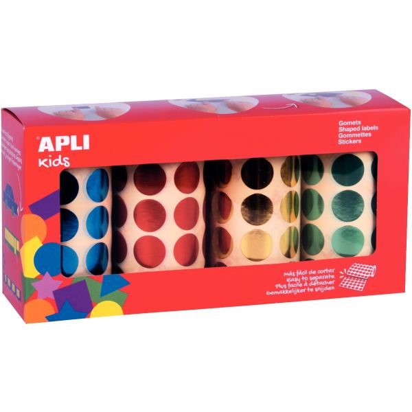 Lot de 4 rouleaux de gommettes rondes Ø20 mm métal assorties, APLI kids — TRAVAUX MANUELS