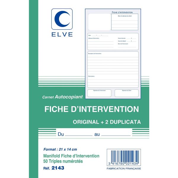 ELVE Manifold "Fiche d'intervention", original + 2 duplicata — Registres & manifolds