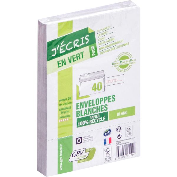 Paquet de 40 enveloppes blanches 114x162 mm 80g bande silicon, ERA PURE — COURRIER ET EXPEDITION