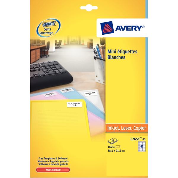 AVERY Mini étiquette d'adresse laser, 38,1 x 21,2 mm, blanc — Etiquettes d'expéditions