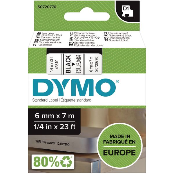 DYMO Ruban d'étiquette D1 noir/transparent, — Titreuses & accessoires