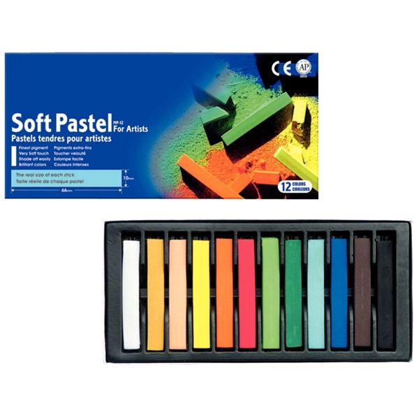 Boîte de 12 pastels sec carré assorties, MUNGYO — DESSIN SCOLAIRE ET PROFESSIONNEL