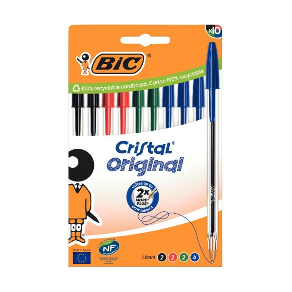 BIC Stylo à bille Cristal Original, boîte de 10, assorti — Stylos à bille & accessoires