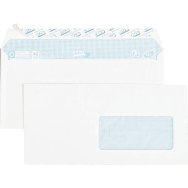 GPV Enveloppes, DL, 110 x 220 mm, avec fenêtre, blanc — Enveloppes