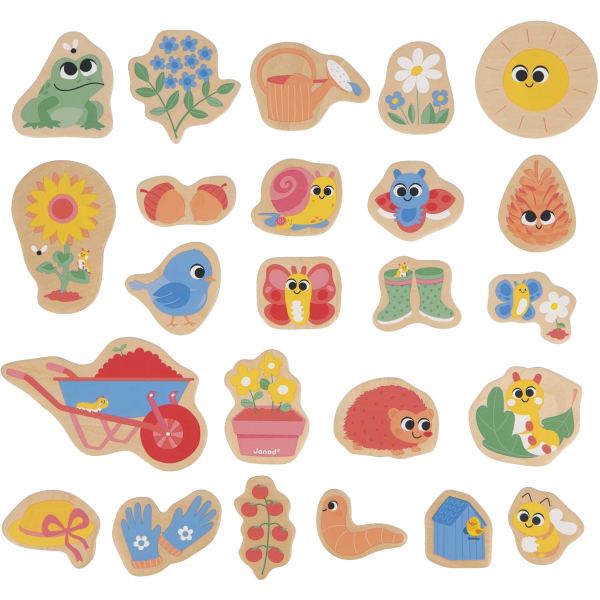 Boite de 24 magnets en bois, le jardin, JANOD — JEUX
