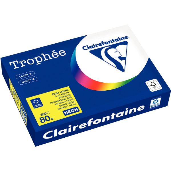Ramette de 500 feuilles format A4 80g jaune fluo CLAIREFONTA, TROPHEE — PAPIERS