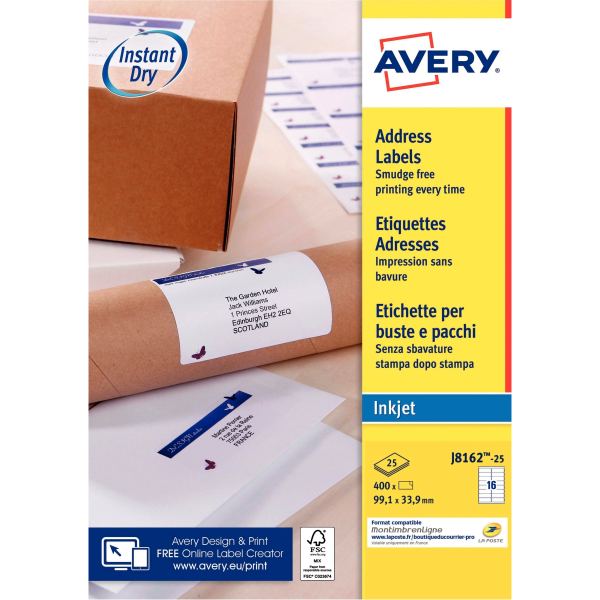 AVERY Etiquette d'adresse Jet d'encre, 99,1 x 33,9 mm, blanc — Etiquettes d'expéditions