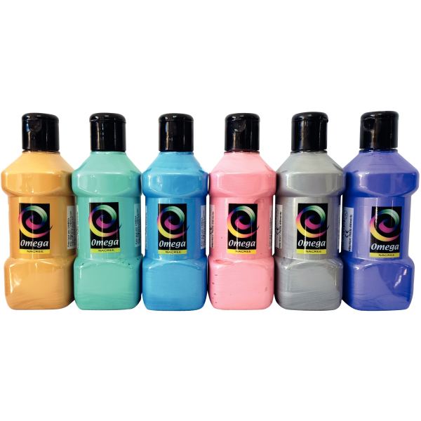 Lot de 6 flacons de 250ml de peinture vinylique plastifiante, couleurs nacrées assorties, N.C — DESSIN SCOLAIRE ET…