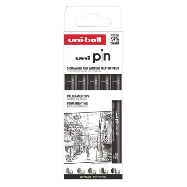 uni-ball Feutre technique PIN ASP 009, set de 5 — Stylos feutre
