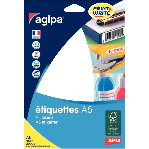 agipa Etiquette universelle, 19,3 x 32 mm, blanc — Etiquettes multi-usage