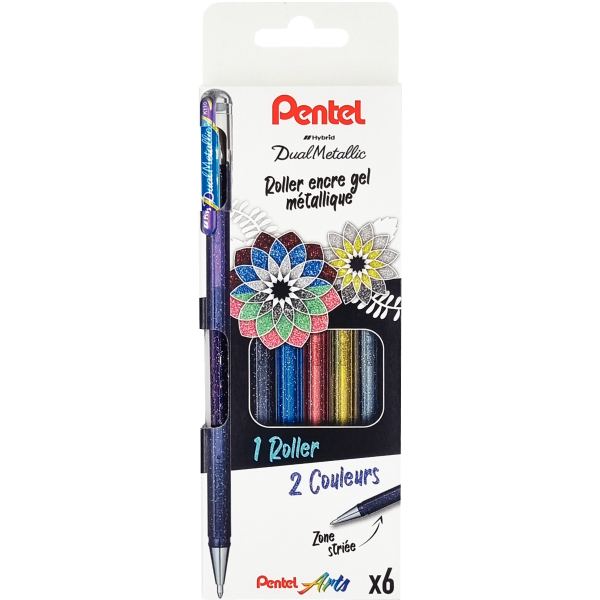 Roller Gel Pentel Dual Metallic Retractable Pointe 1mm Effets Couleur Coloris Assortis Pochette 6 Unites — ECRIRE ET CORRIGER
