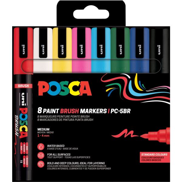 Pochette de 8 marqueurs Posca pointe moyenne brush assortis — Non classé