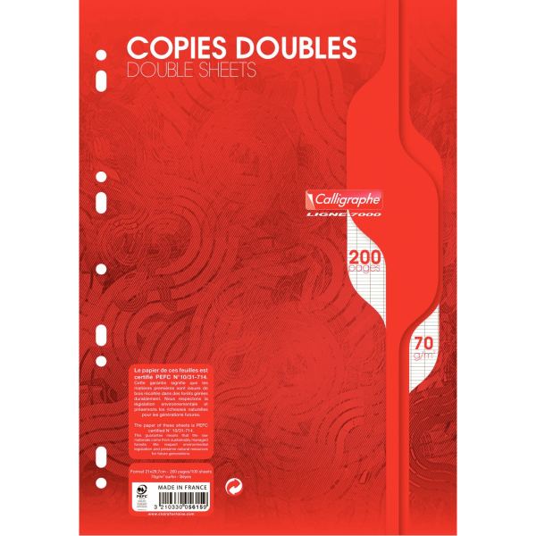 Sachet de 50 copies doubles perforées, format A4, seyès, pap, Calligraphe — CLASSEMENT