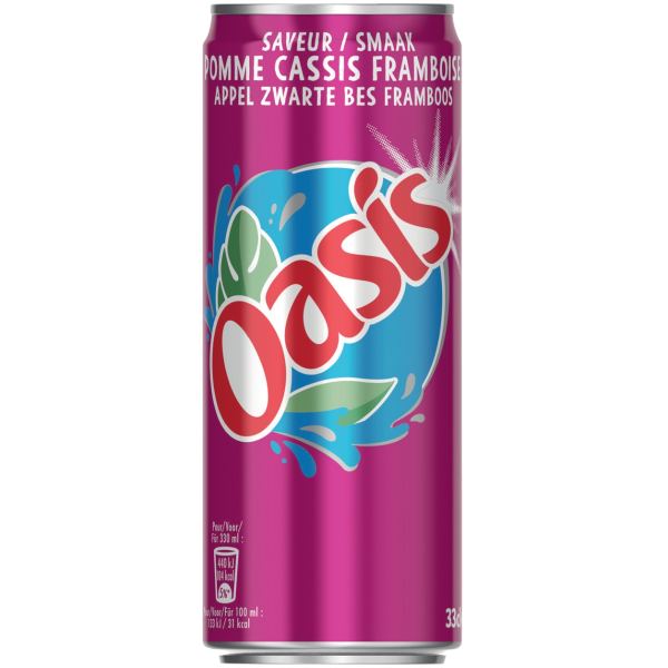 Lot de 24 canettes 33 centilitres Pomme Cassis Framboise, OASIS — PRODUITS ALIMENTAIRES